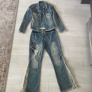 Double denim jean two piece set